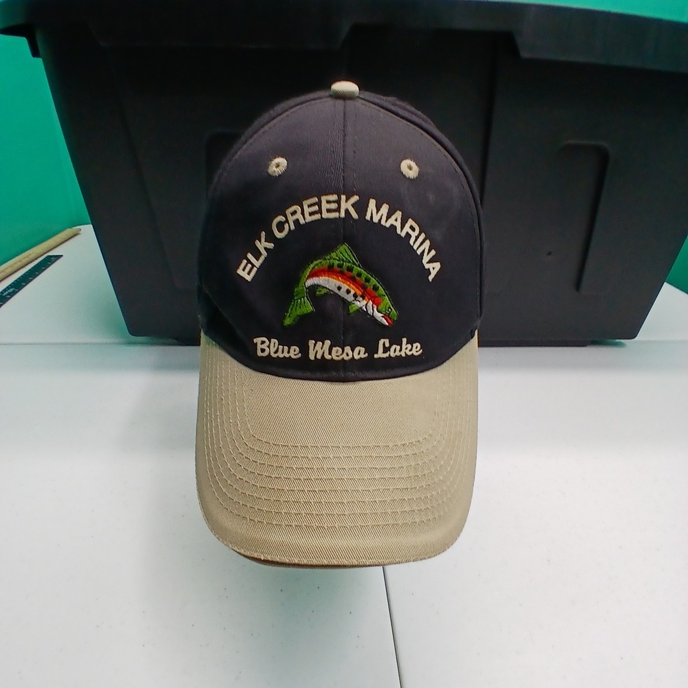 Elk Creek Marina Blue Mesa Lake Hat OS Navy Tan Fishing Rainbow Trout Cap